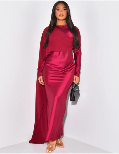 Red Christmas Party Dress - Elegant Solid Color Round Neck High Waist Swing