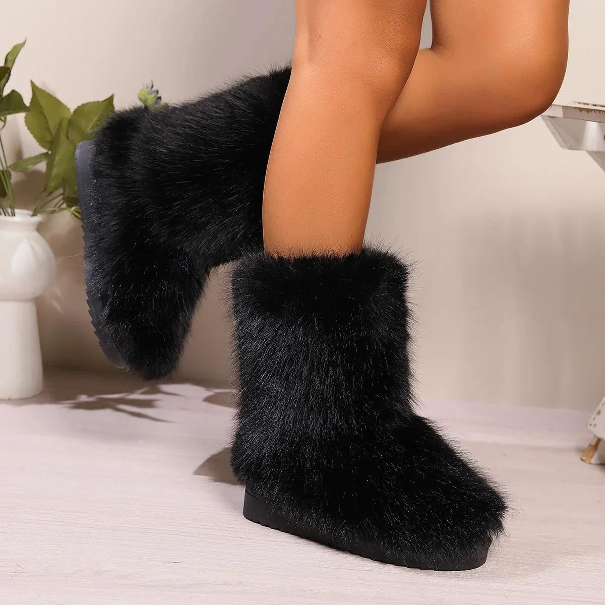 Winter Women Fluffy Faux Fox Fur Boots Woman Plush Warm Snow Boots Luxury Footwear Girls Furry Fur Bottes Fashion Winter Shoe