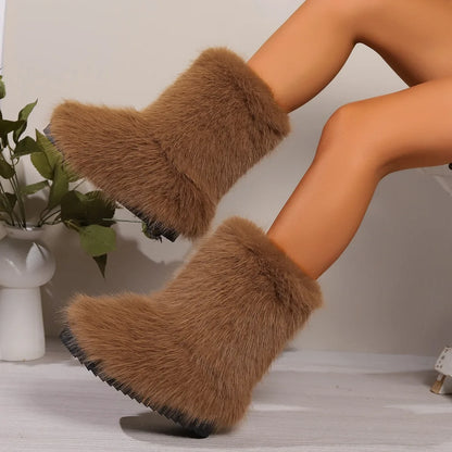 Winter Women Fluffy Faux Fox Fur Boots Woman Plush Warm Snow Boots Luxury Footwear Girls Furry Fur Bottes Fashion Winter Shoe