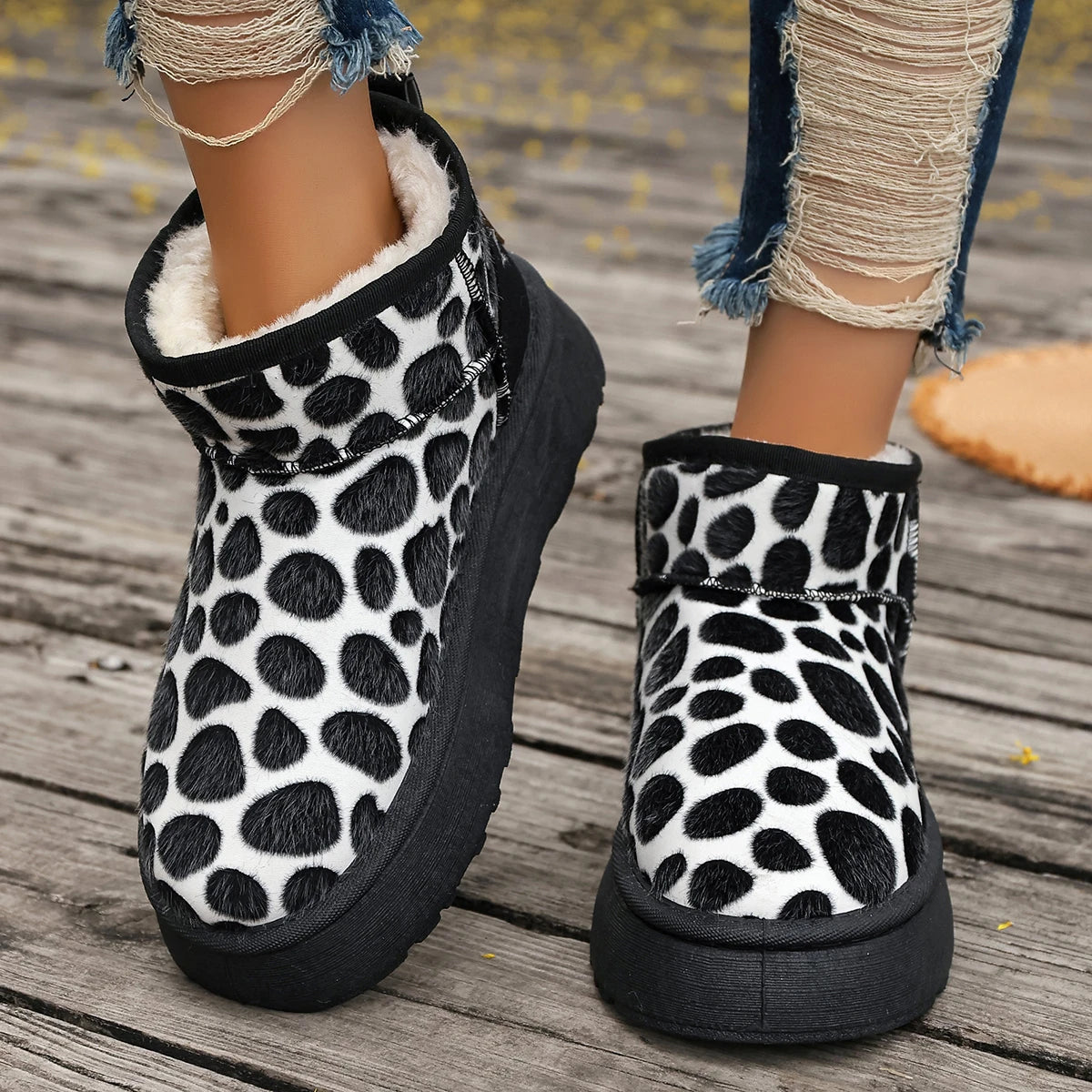 Leopard High Quality Slip-on Thickened Fluff Round Toe Snow Boot