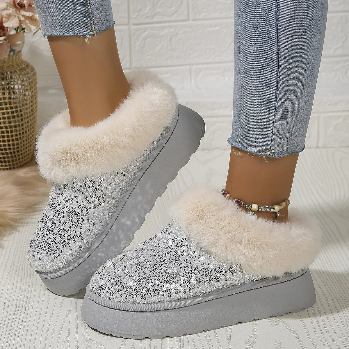 Winter Short Plush Warm Casual New Suede Fur Elegant Snow Boot