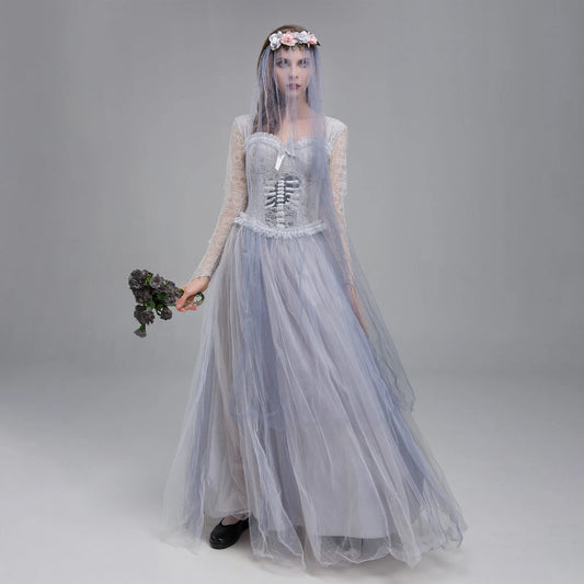 Halloween Dead Bride Ghost Corpse Veil Floral Cosplay Costume