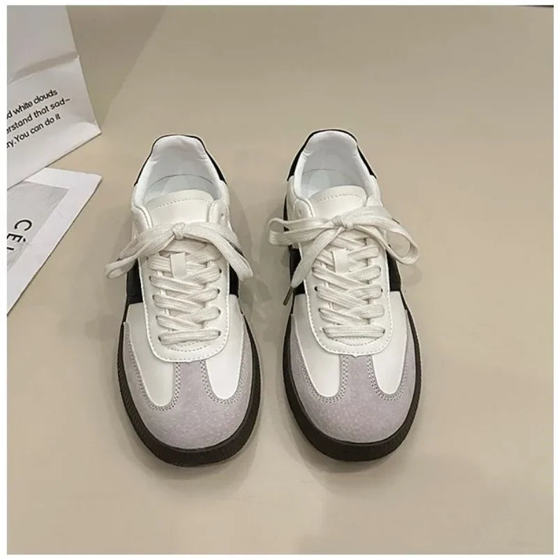 Women Leather Outdoor Casual Fashion Platform Vulcanized White Flats Tennis Skateboard