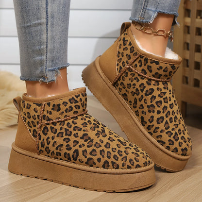 Women Leopard Print Boots2024 Winter Comfortable Warm Women Snow Boots Outdoor Non-slip Wear-resistant Fashion Plush Short Boots