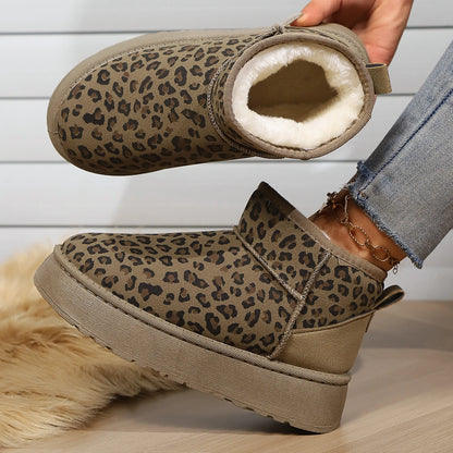 Leopard Print Non-slip Wear-resistant Fashion Plush Short Snow Boot