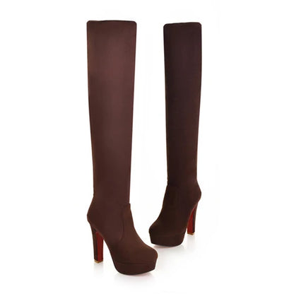 Women Shoes Winter Over The Round Toe-Heeled Platform Slim Knee High Boots