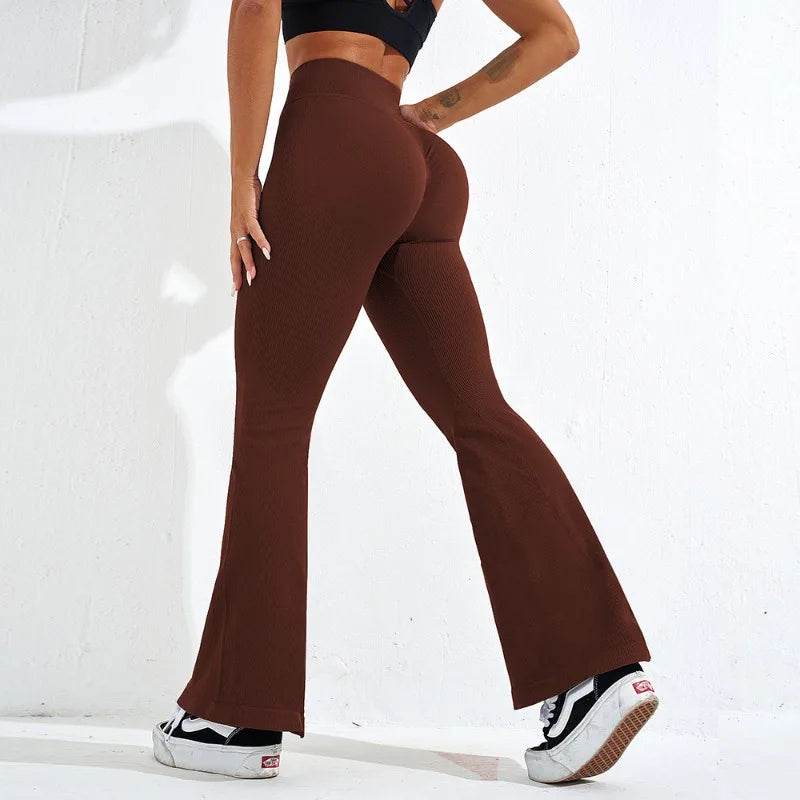 Thread Seamless Fitness Flared High Waist Hip Liftting Sexy Slim Leggings