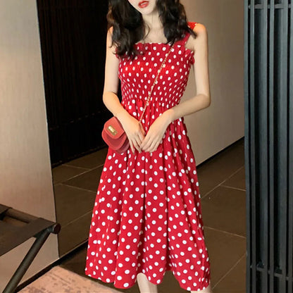 Women's Summer Fashion Loose Polka Dot Shoulder Plus Size Sexy Midi Dresses