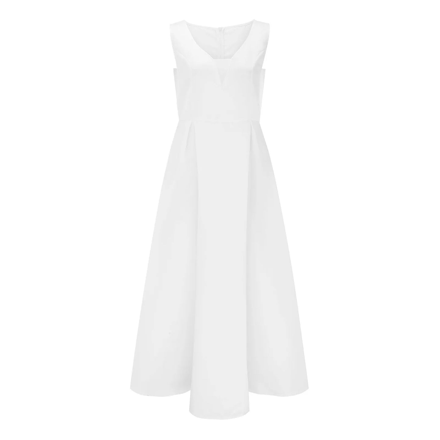 Elegant White Long Maxi Fashion Casual V Neck Sleeveless Slim Solid Color Party Wedding Dress