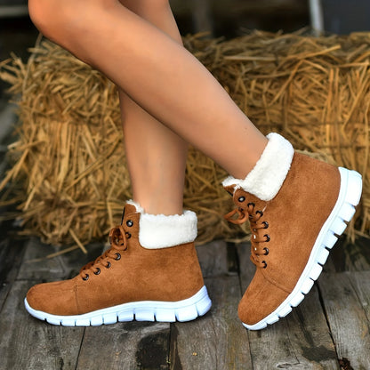 Fluffy Lace Up Soft Sole Flat Casual Winter Warm Snow Boot