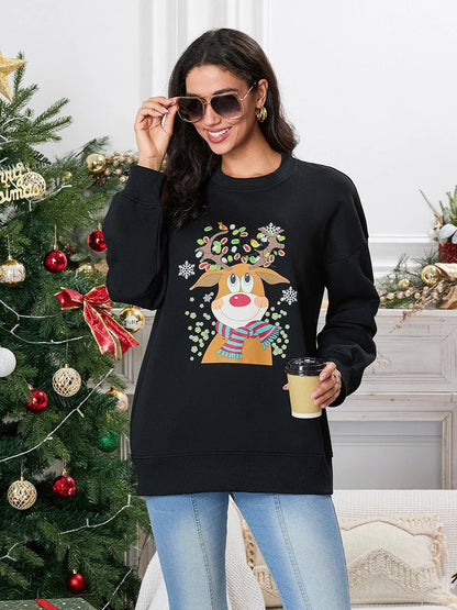 Christmas Deer Print Crew Neck Hoodie