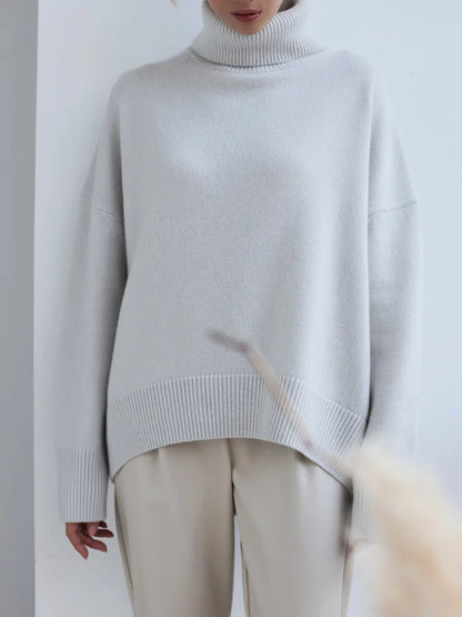 Thick Oversize Turtleneck Winter Warm White Knitted Oversized Sweater