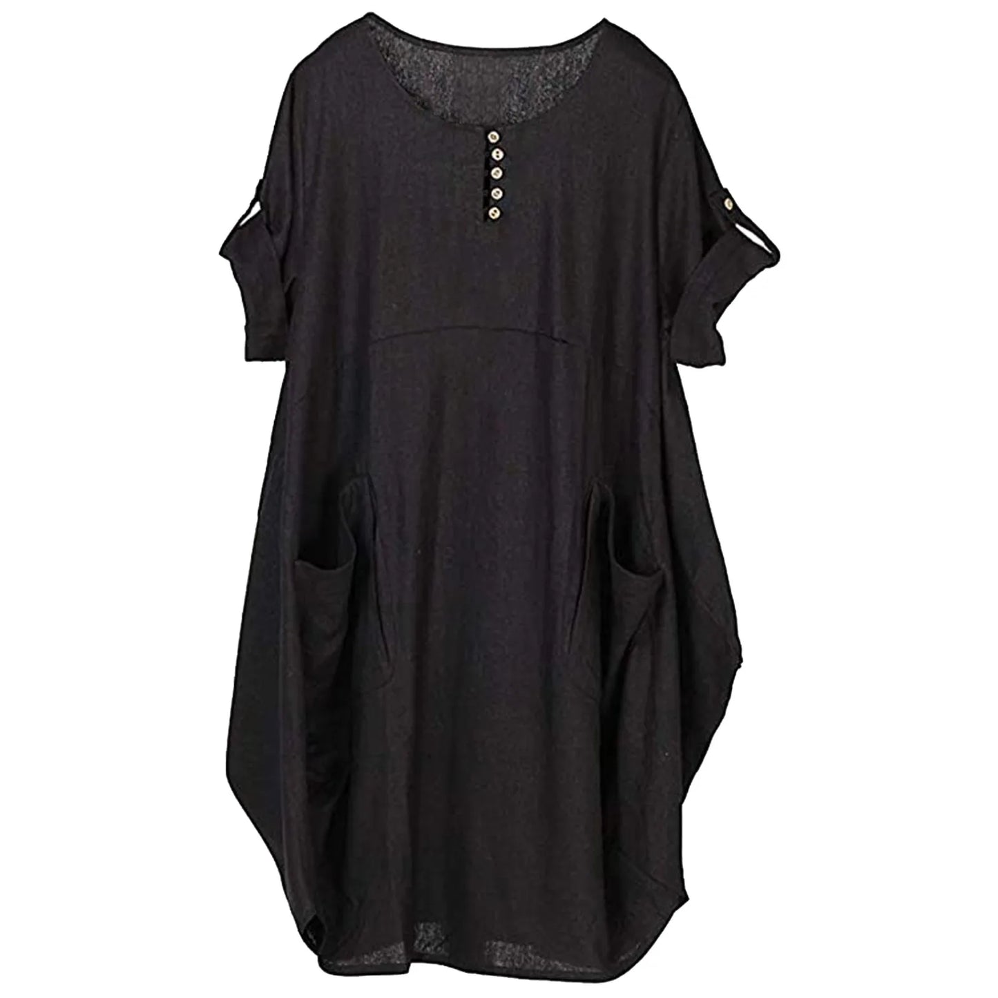 Vintage Women's Tunic Short Round Neck Linen Sleeve Midi T-Shirt Women'S Summer Fashion Vintage Harajuku Loose Dress