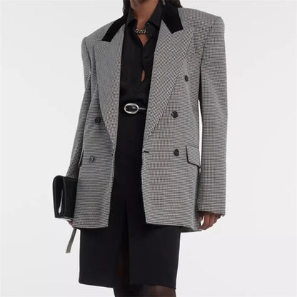 Black Stand Collar Long Sleeves Hollow Out Office Lady Autumn Warm Blazer