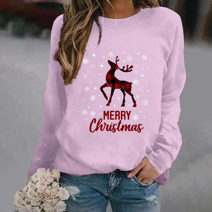 Print Crew Neck Soft Long Sleeve Casual Loose Y2K Winter Christmas Hoodie