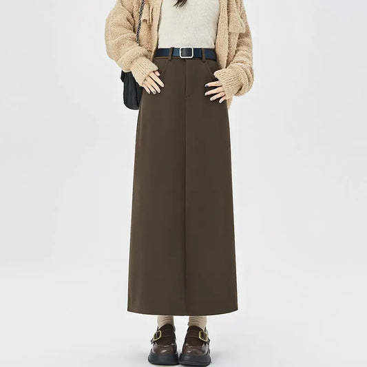 Woolen Autumn Winter High-waist Slim Fit Straight Hip-hugging Skirt