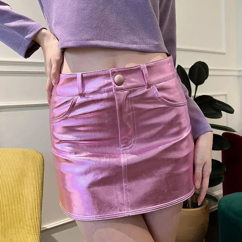 DressBetty - Pink Metallic Hot Girls High Waist Skirt