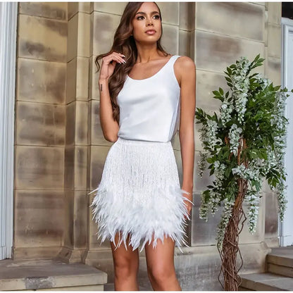 DressBetty - Y2K Sequins Feather Sleeveless Mini Skirt