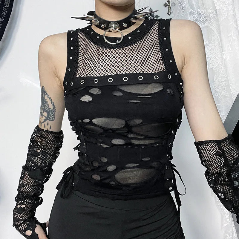 Gothic Trendy Sexy Fishnet Backless Steampunk Rave Party Crop Top