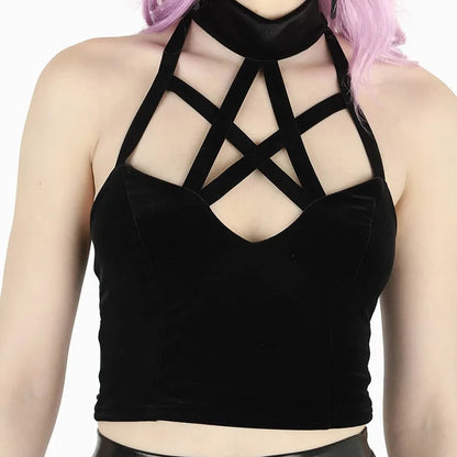 Mysterious Sexy Cross Gothic Casual Hollow Out Summer Crop Top