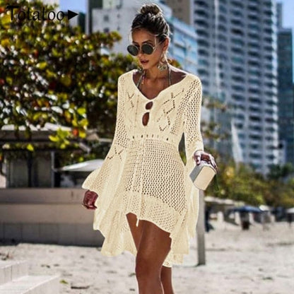 DressBetty - Summer Long Sleeve Back See Through Mini Dress