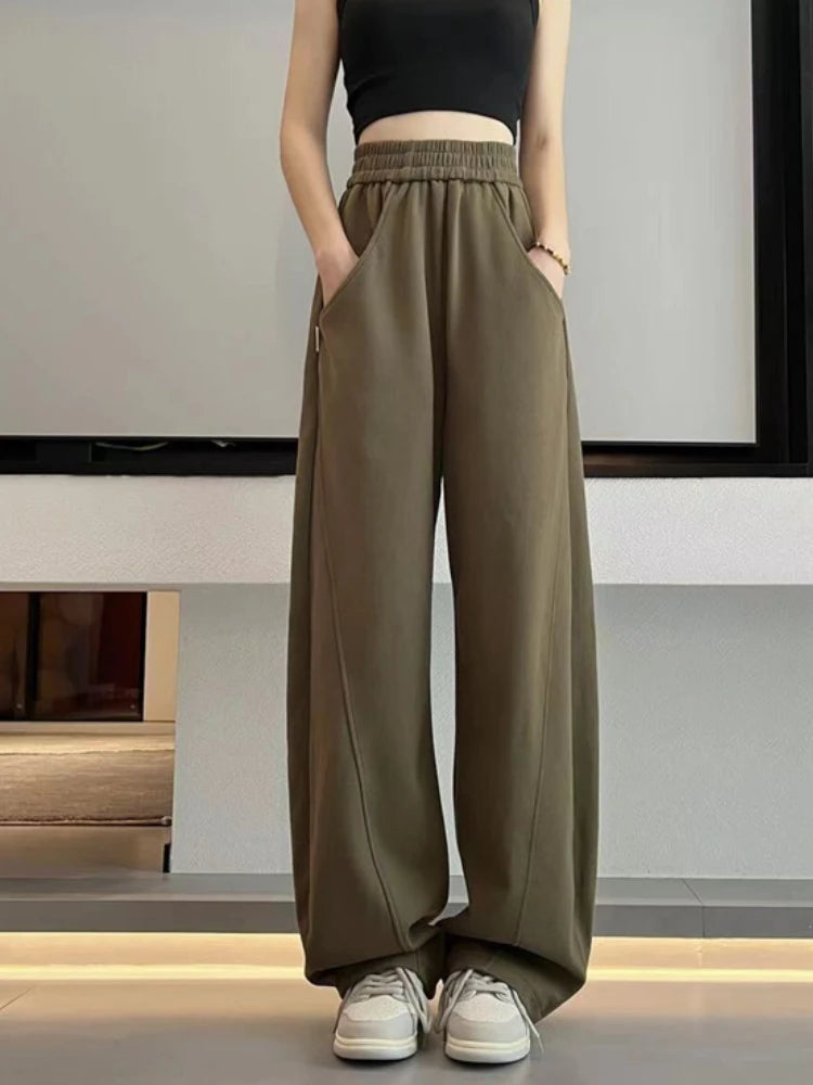 Korean Autumn Women's  Fashion High Waist Wide Leg Sweatpants