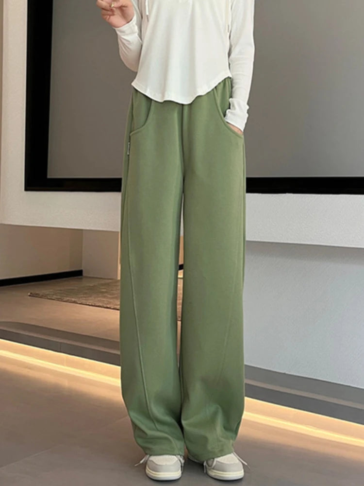 Korean Autumn Women's  Fashion High Waist Wide Leg Sweatpants