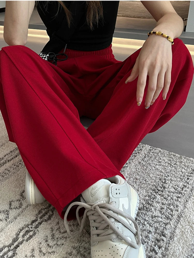 Korean Autumn Women's  Fashion High Waist Wide Leg Sweatpants