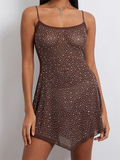 Sexy Rhinestones Irregular Hem Party Mini Dresses