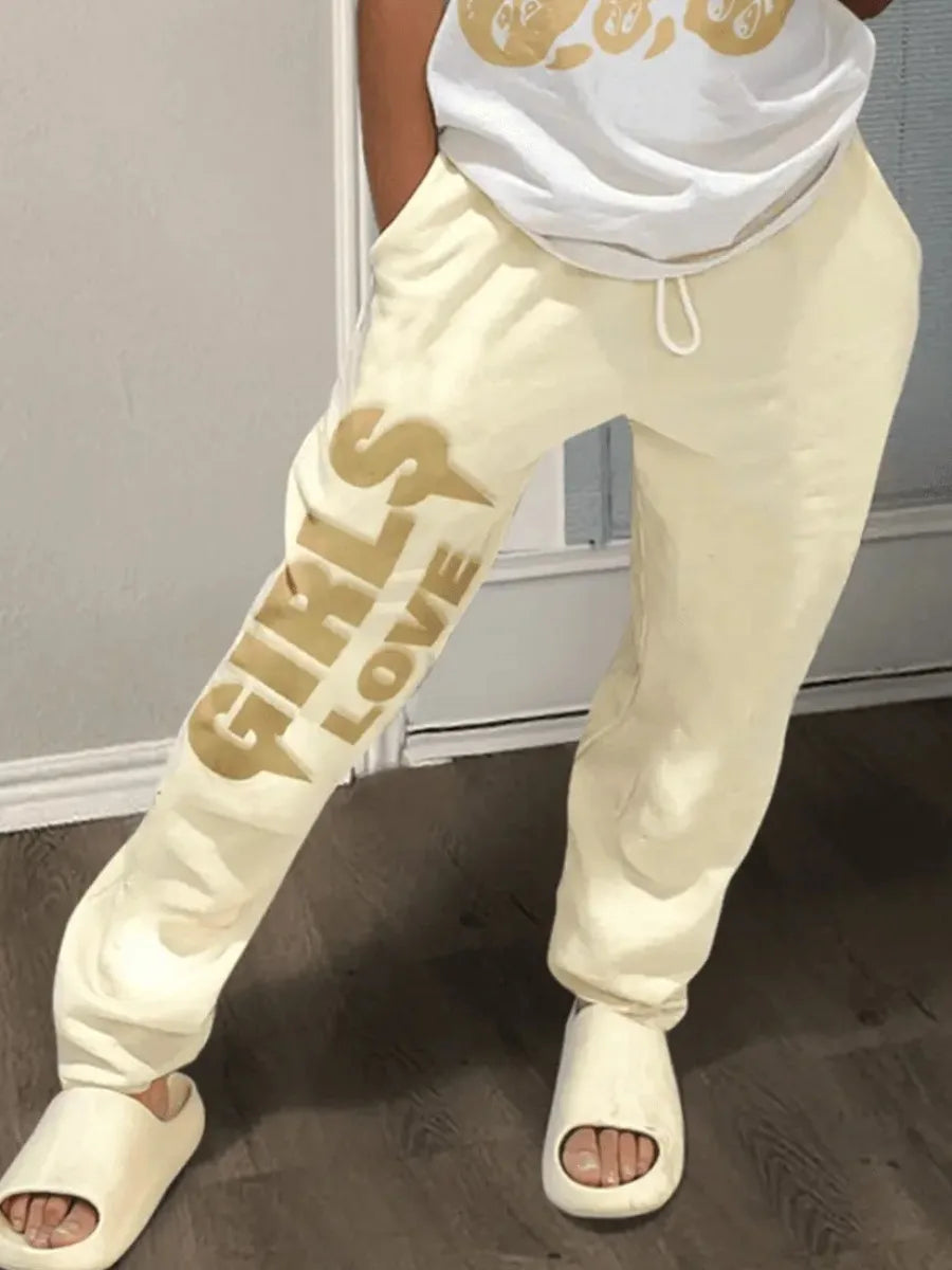 Retro High Waist Wide Leg Letter Print Hip Hop Sporty Sweatpants