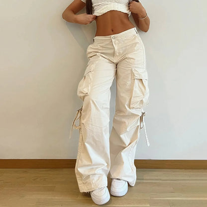 Casual Loose Wide Leg Drawstring Ladies Baggy Cargo Sweatpants